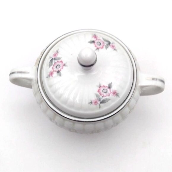 Hall China Forman Family Floral Sugar Bowl Lid Handles USA Vintage MCM Porcelain - Picture 2 of 8